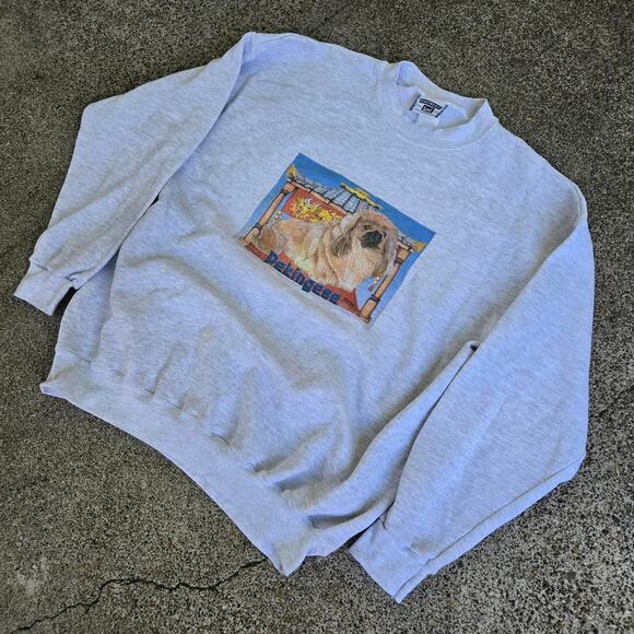 Vtg 90s PEKINGESE Box Logo Graphic Small Dog Breed Crewneck Sweatshirt XXL - Picture 2 of 6